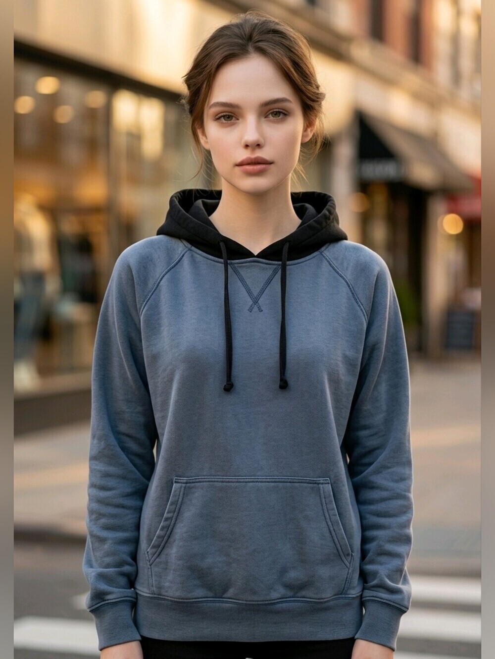Charles and a Half Casual Blue Hoodie w Black Poly Hoodie, Kangeroo Pockets Sz M